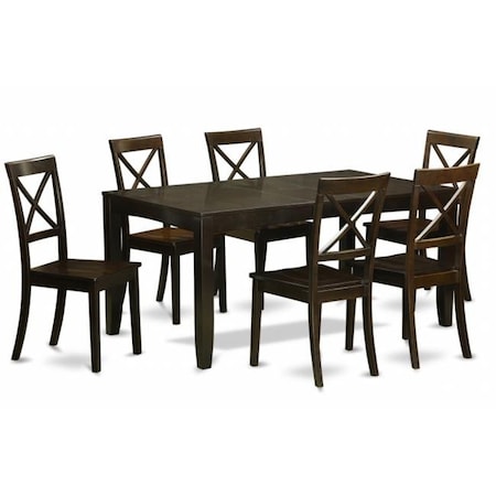 East West Furniture East West Furniture LYBO7-CAP-W 7 Piece Formal Dining Room Set-Dining Room Table With Leaf 6 Chairs For Dining Room LYBO7-CAP-W